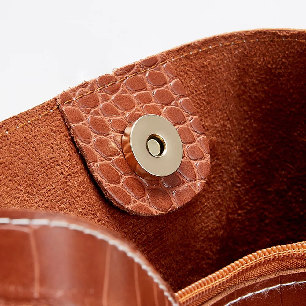 Women's Crocodile Pattern Bucket Shoulder Bag