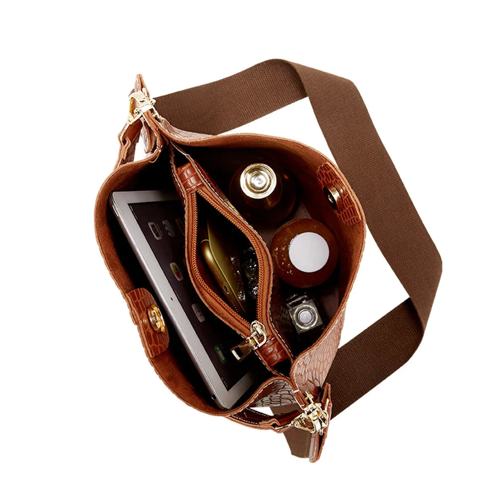 Women's Crocodile Pattern Bucket Shoulder Bag
