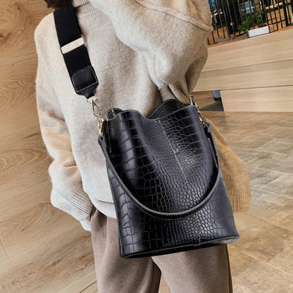 Women's Crocodile Pattern Bucket Shoulder Bag