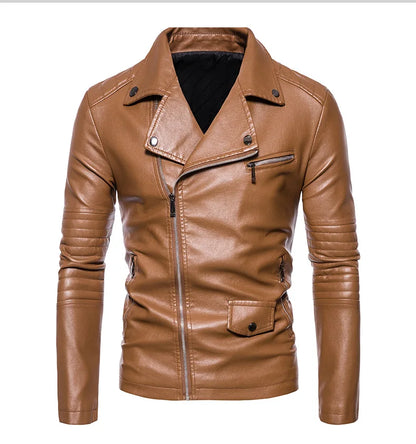 Men's Leather Moto Jacket – Turn Down Collar, Fashion Zippers