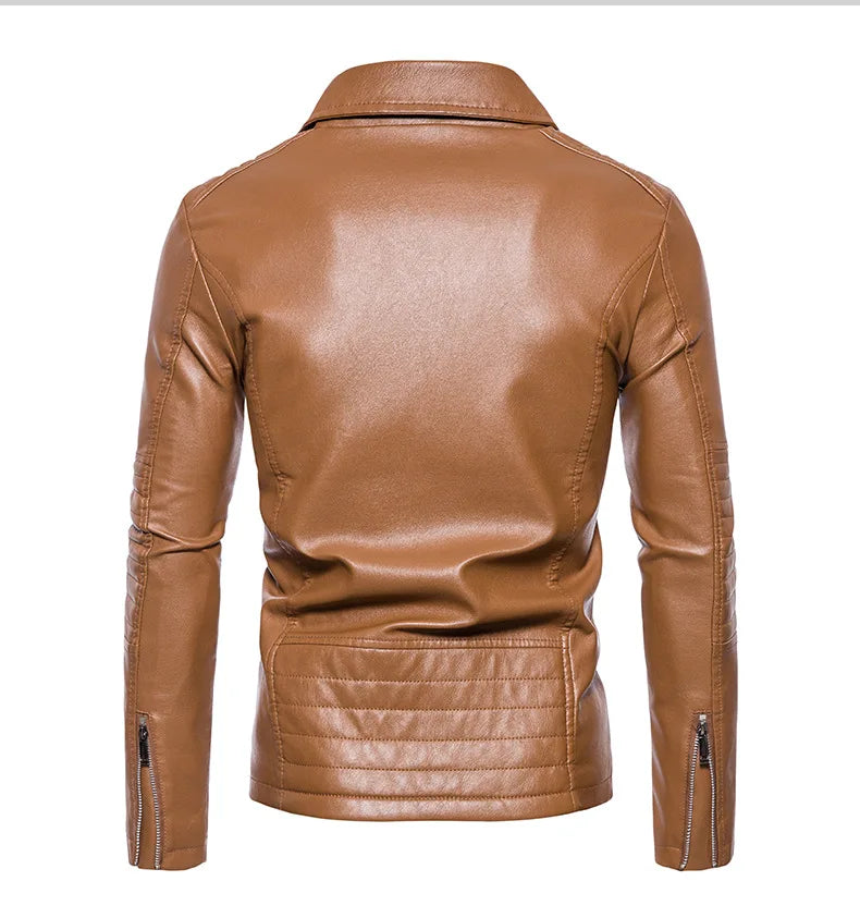 Men's Leather Moto Jacket – Turn Down Collar, Fashion Zippers