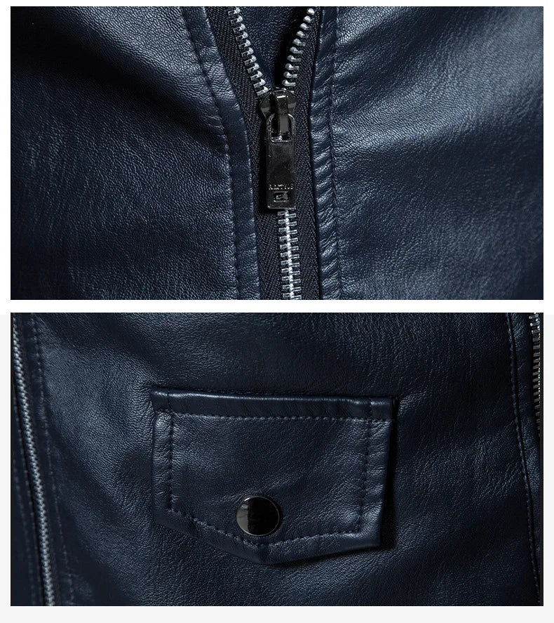 Men's Leather Moto Jacket – Turn Down Collar, Fashion Zippers