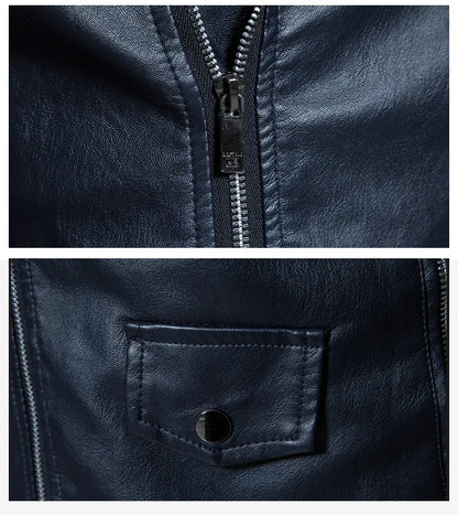 Men's Leather Moto Jacket – Turn Down Collar, Fashion Zippers