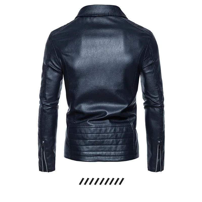 Men's Leather Moto Jacket – Turn Down Collar, Fashion Zippers